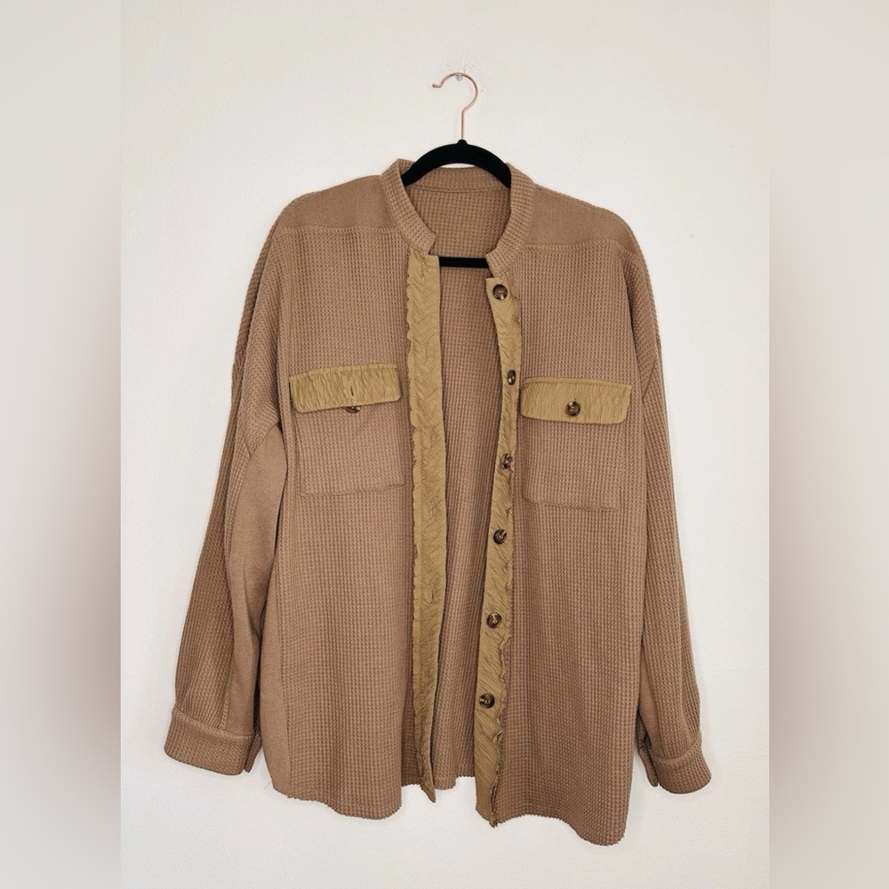 Waffle Knit Brown Button Up Size M